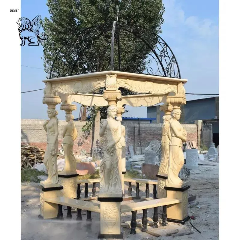 Factory Custom Large Garden Luxury Natural Stone Pavilion White Marble Roman Column Gazebo