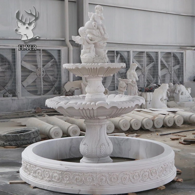 Outdoor Stone Products Large Natural 3 Tiers Graden Stone Marble Water Fountain