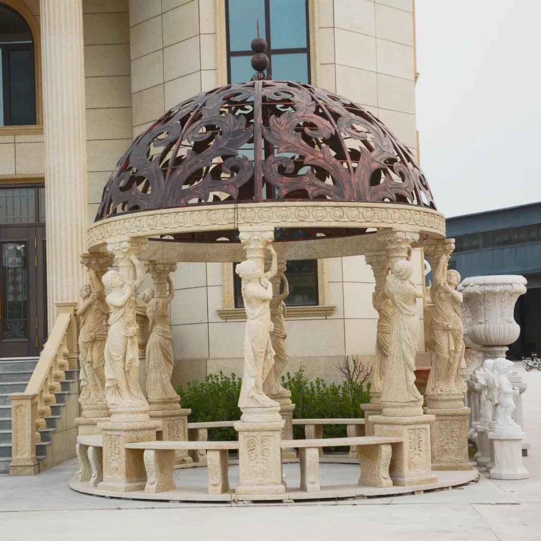 Brown Granite Marble Building Material Sculpture Carving Garden Gazebo with Copper Dome