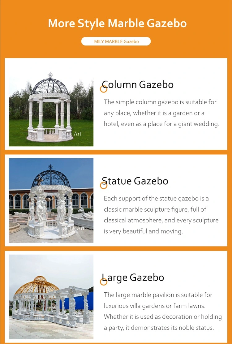 Large Outdoor Hand Carved White Marble Gazebo Column Sculpture