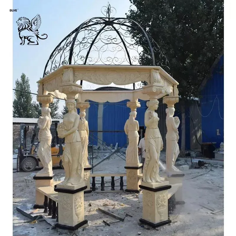 Factory Custom Large Garden Luxury Natural Stone Pavilion White Marble Roman Column Gazebo