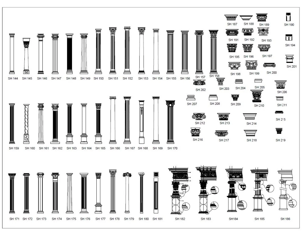 Wholesale Decorative Round Pillar Outdoor Marble/Granite Columns Hollow/Solid Roman Column