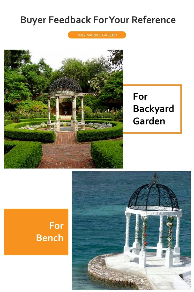 Outside Large Granite Column Gazebo with Iron Top Stone Pavilion for Garden