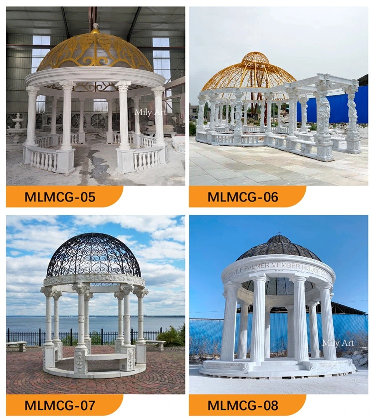 China Manufacture Custom Hand Carved Outdoor White Marble Garden Gazebo with Dome