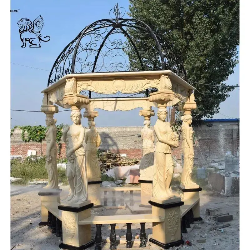 Factory Custom Large Garden Luxury Natural Stone Pavilion White Marble Roman Column Gazebo