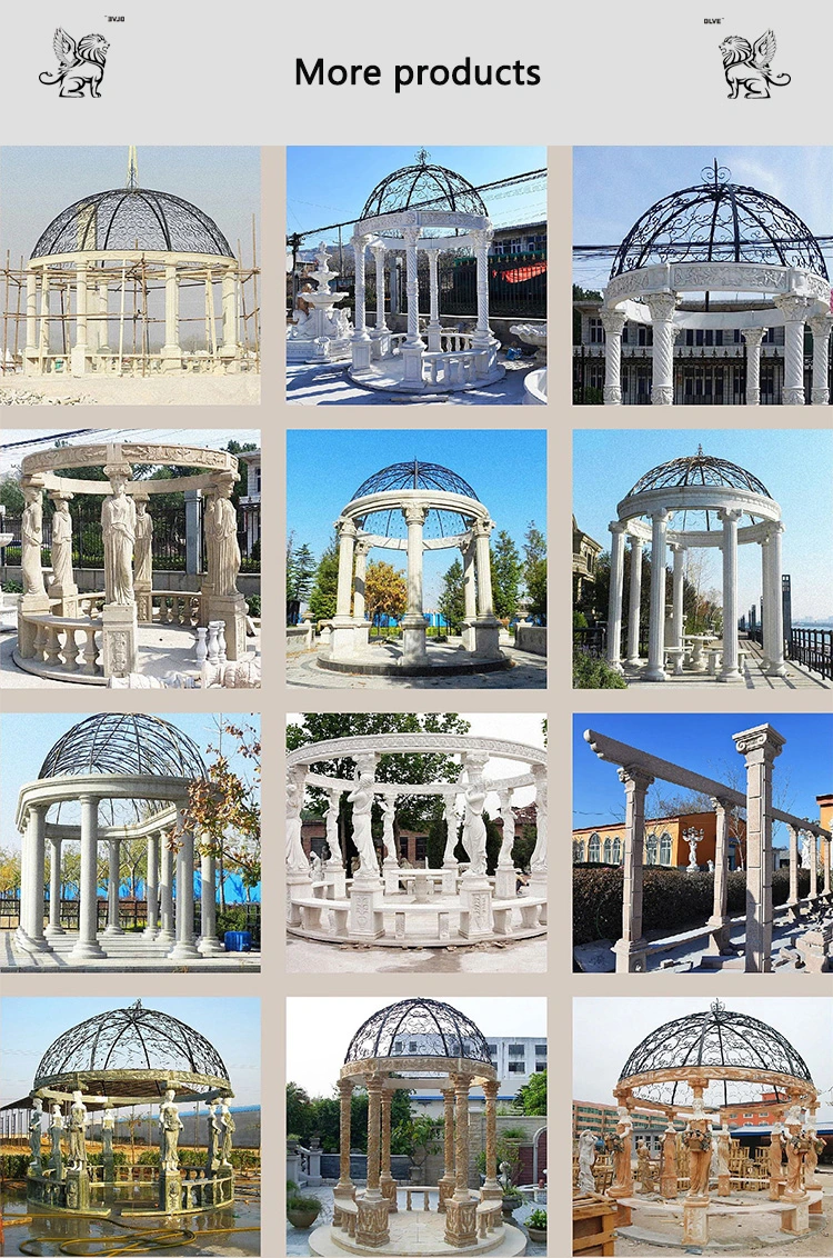 Factory Custom Large European Style Outdoor Hand Carved Solid Stone Pavilion Marble Women Gazebo