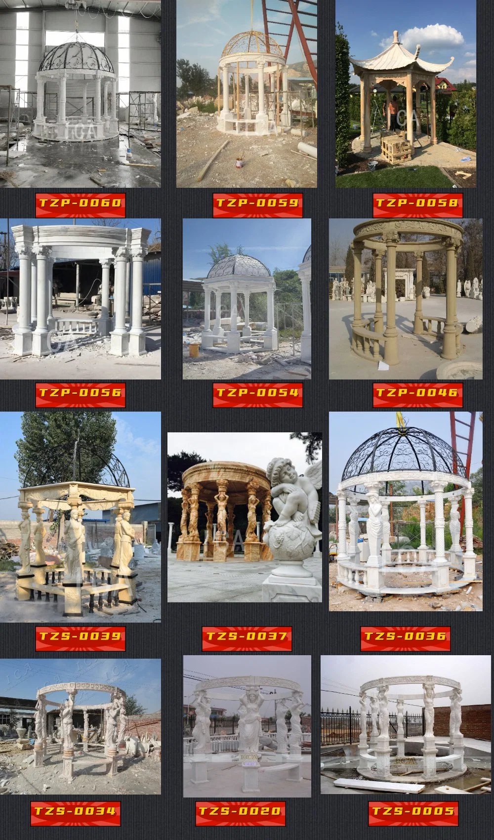 Mixed Color Carved Natural Marble Statue Gazebo