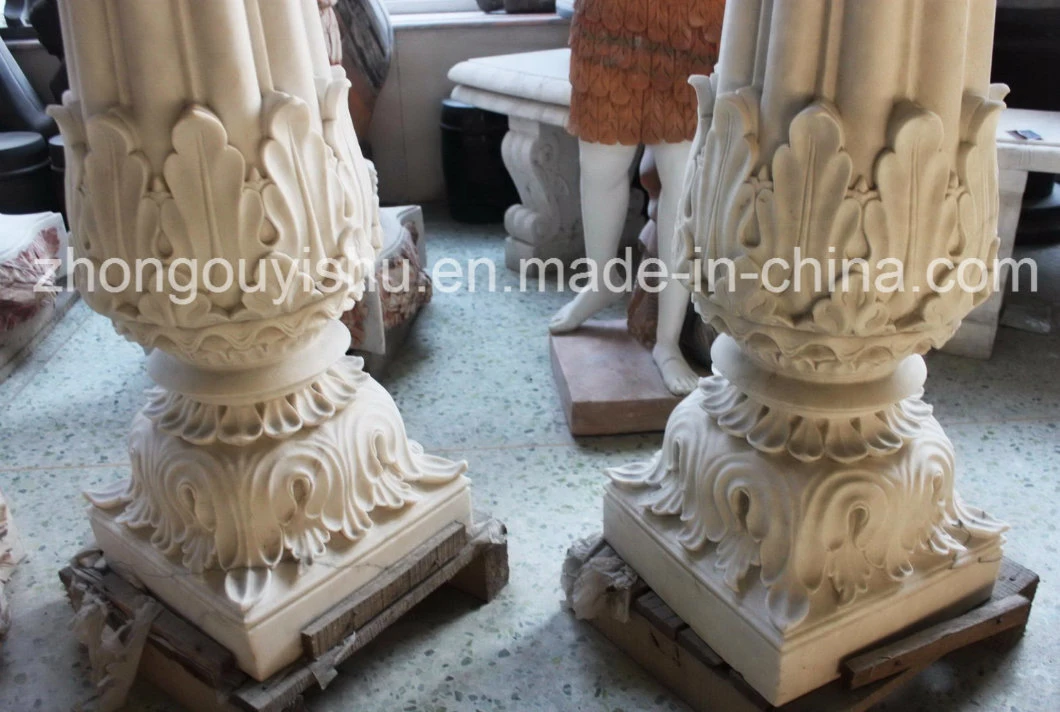 Pedestal Column White Marble Carving